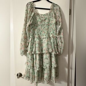 Ultra Flirt Mint Green Floral Smocked Tiered Dress - Juniors